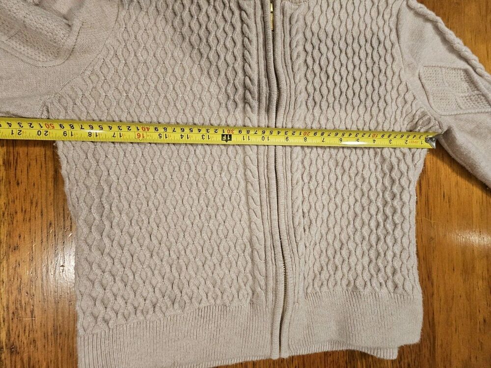 Calligraphie Anthropologie Cable Knit Full Zip Cardigan Sweater Jacket Beige XL - Picture 4 of 10